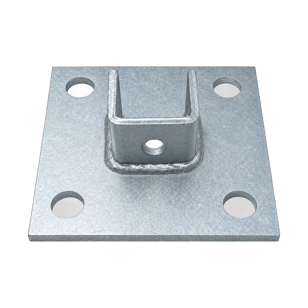 Base unicanal sencilla galvanizada con cuatro orificios de anclaje