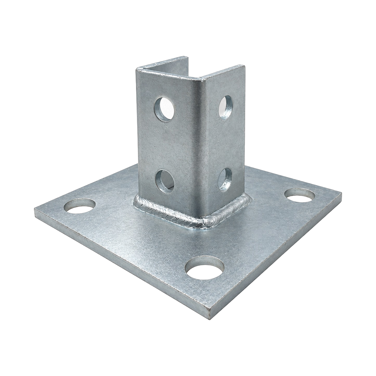 Base cuadrada alta galvanizada con cuatro orificios para tornillos