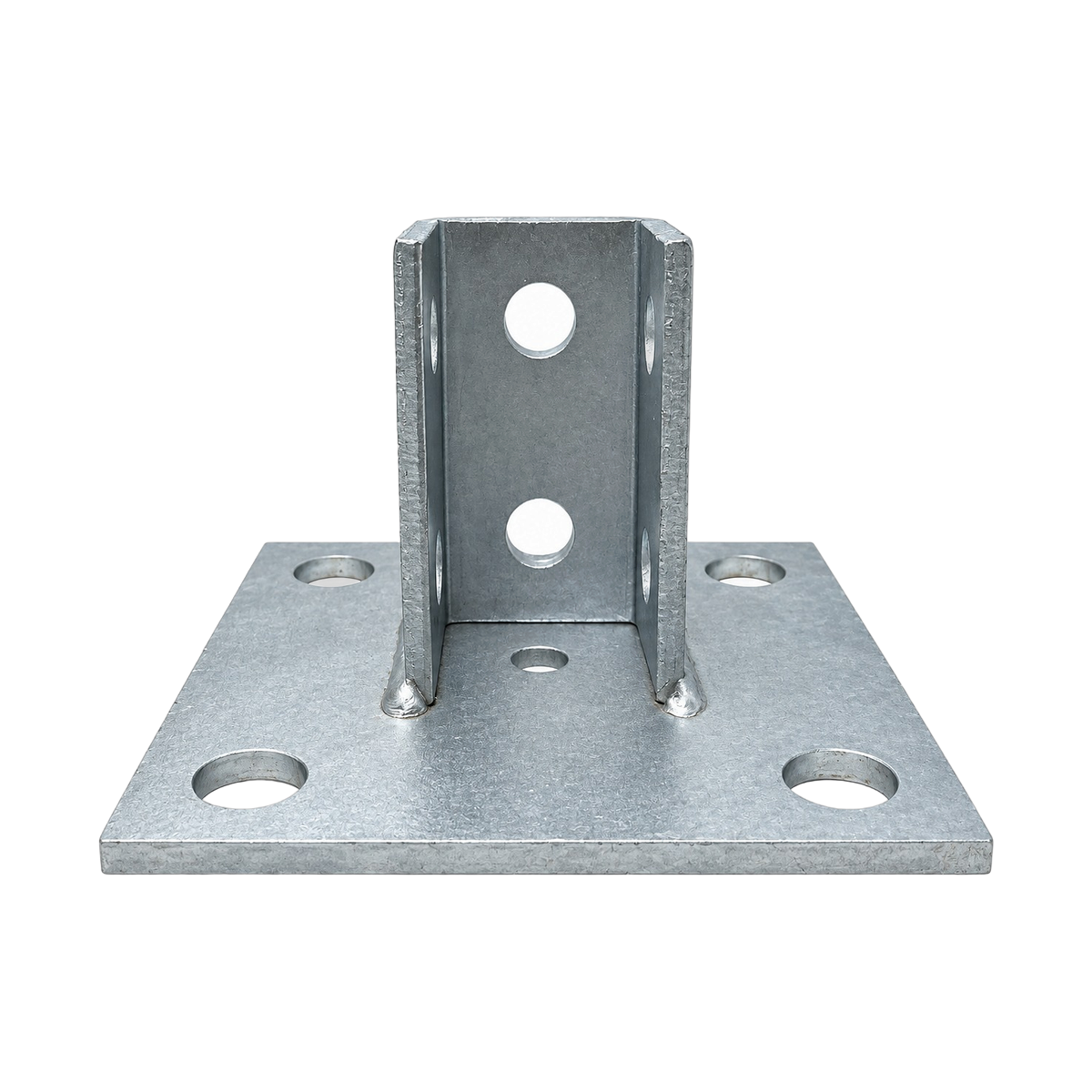 Base cuadrada alta galvanizada con perforaciones para tornillos