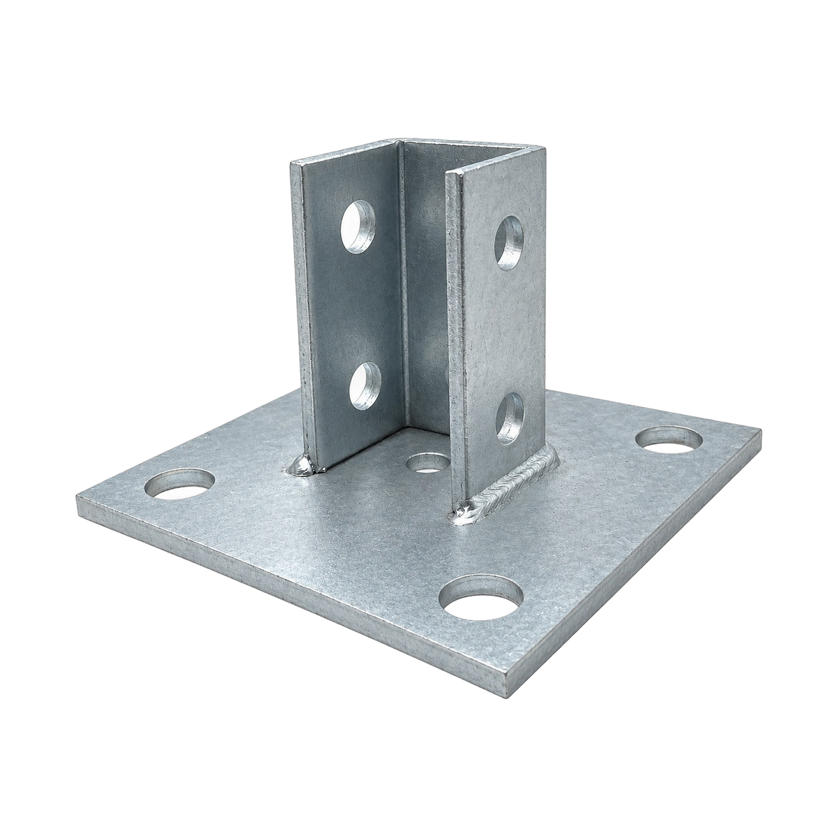 Base cuadrada alta galvanizada con cuatro perforaciones